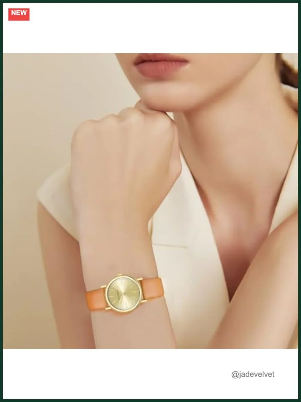 Women's Round Analog Quartz Watch Crystal Accent Leather Band